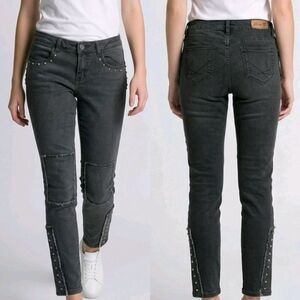 Allen B. By Allen Schwartz Jeans Womens 8 Black Denim Skinny Distressed Studded